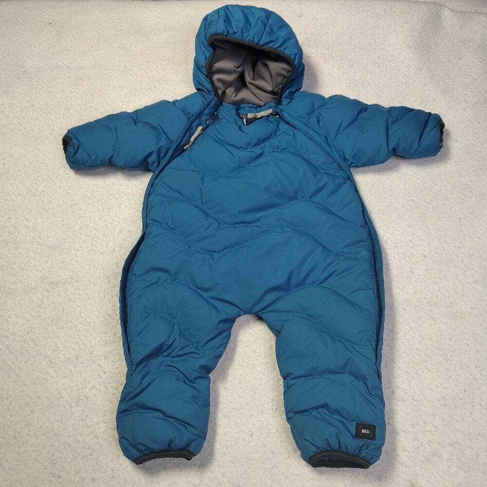 REI Goose Down Bunting Snowsuit Infants Size 6 Months Blue One Piece Hooded‎